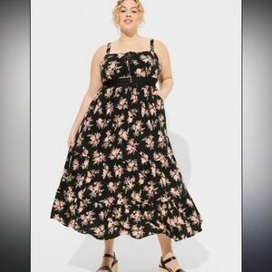 Torrid Black Dress with Pink Floral Design